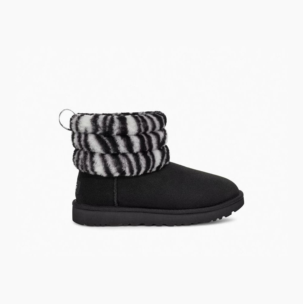 UGG Fluff Mini Quilted Zebra - Boots Dame - Svart Hvite (NO-G365)